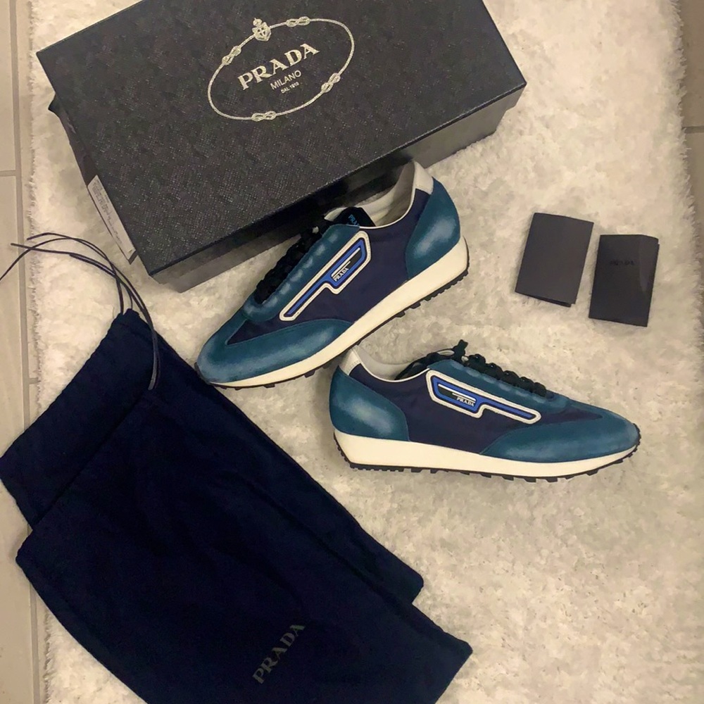 NWT PRADA SNEAKER MEN FABRIC BLUE WHITE - Picture 5 of 10